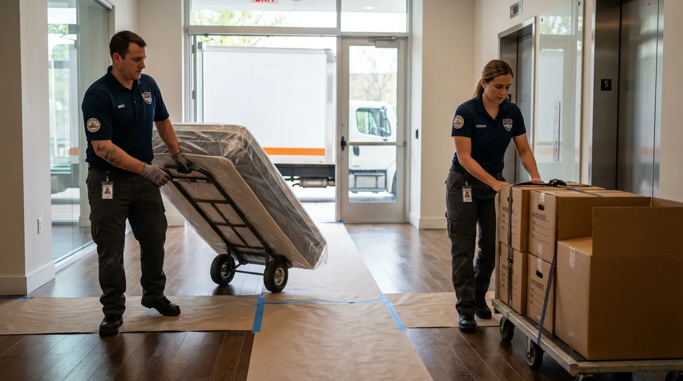 Professional apartment movers loading elevator in Haven, KS